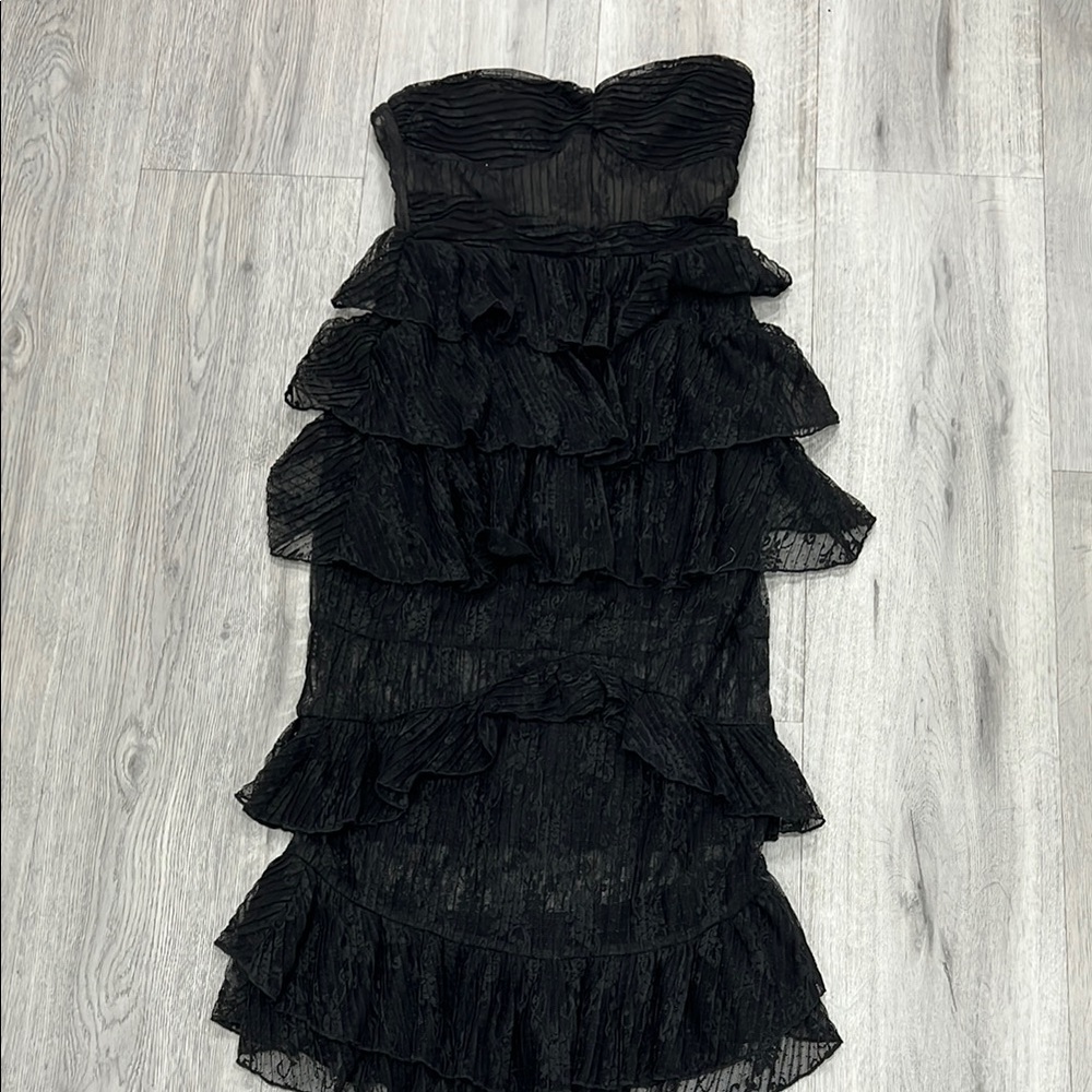 NBD Lily Ruffle Dress in Black lace maxi
